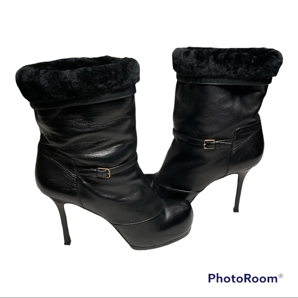 YSL Yves St Laurent Tribute Shearling black Boots size 41